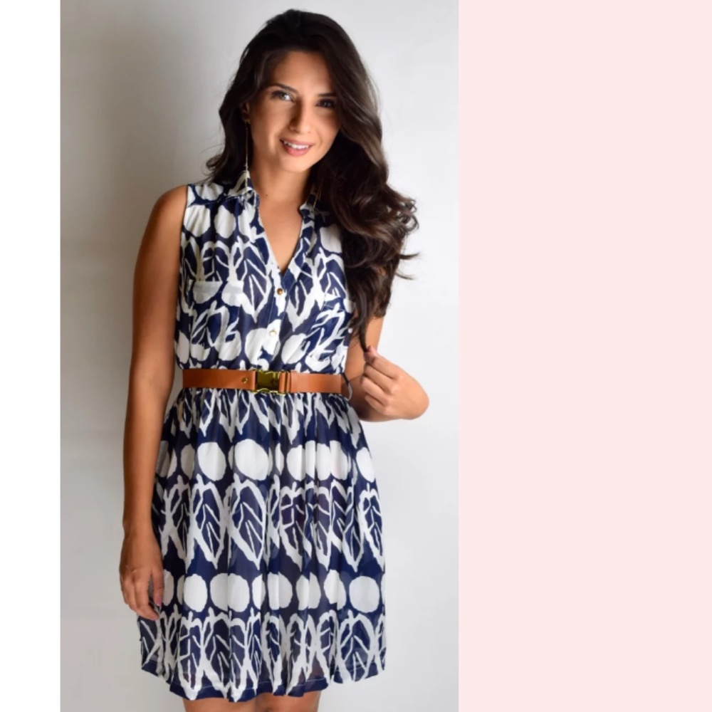 Sleeveless Collared Dress with Belt